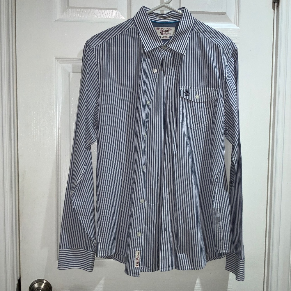 The Original Penguin Heritage Slim Fit striped button front shirt Sz M